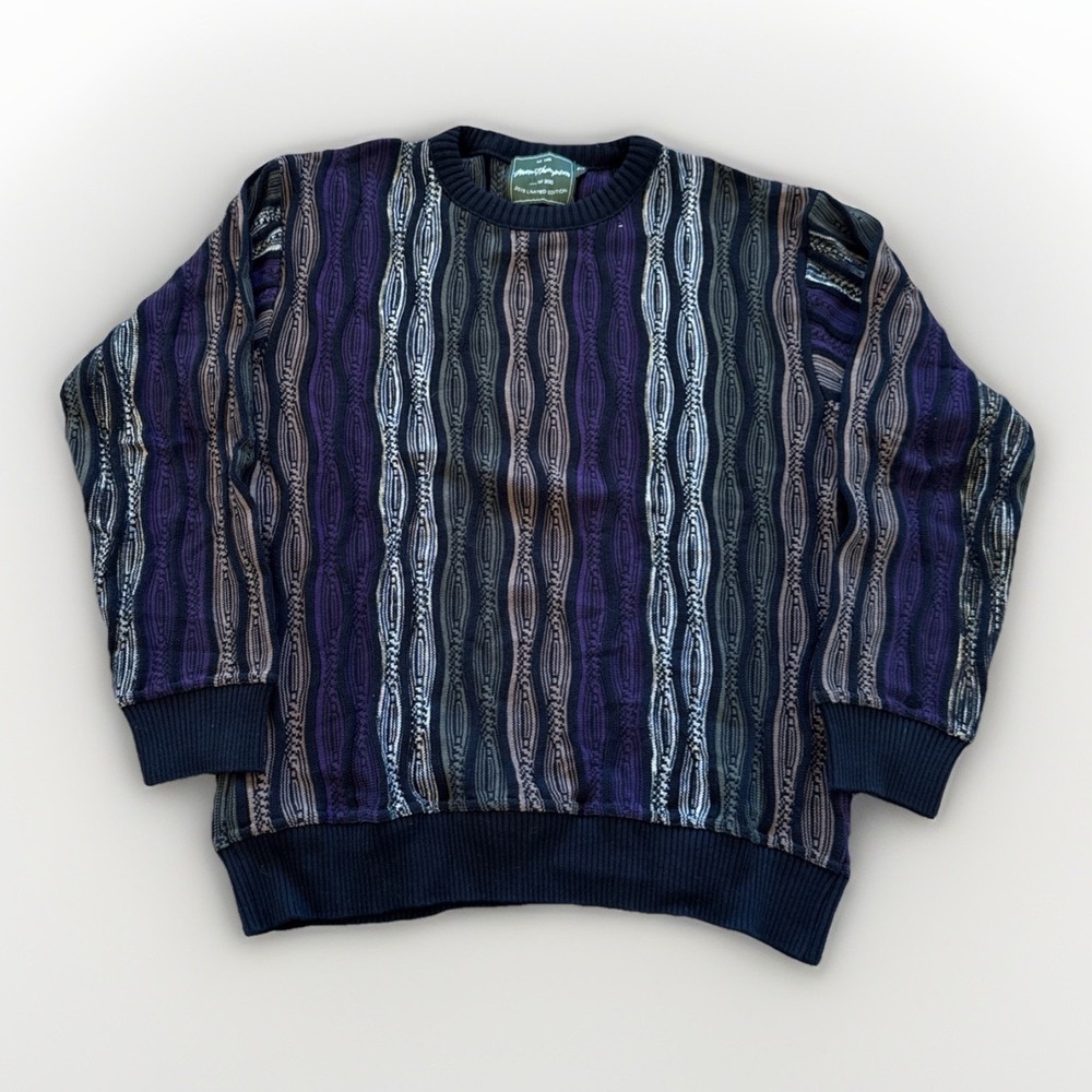 Norm Thompson Sweater Mens M Mercerized 3D Knit Coogi Style Vtg‎ Crewneck